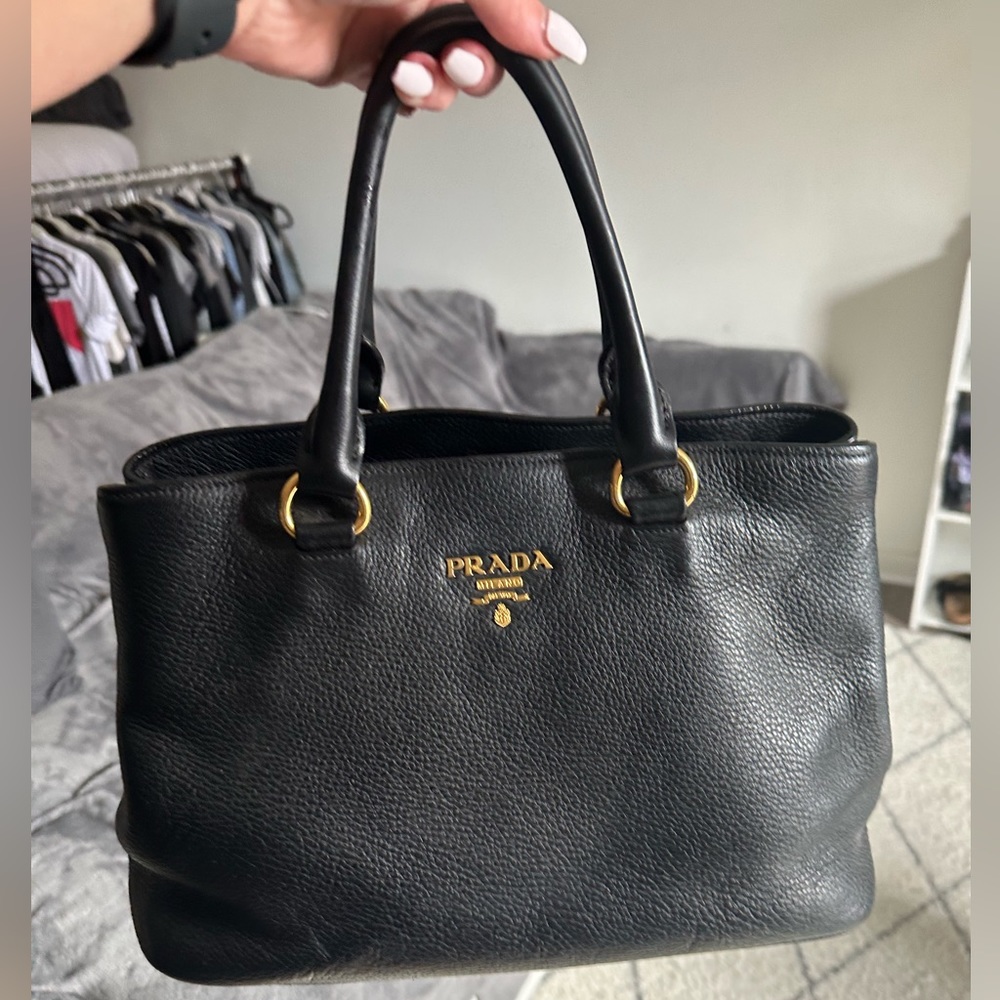 Prada black leather tote